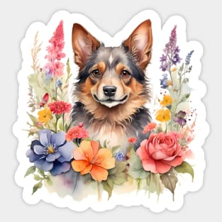 A small munsterlander decorated with beautiful watercolor flowers Sticker